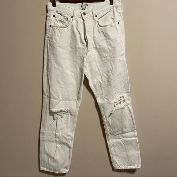 AGOLDE 90s Loose Fit Straight Distressed Jeans Enamel White- Size 27 - Picture 4 of 9